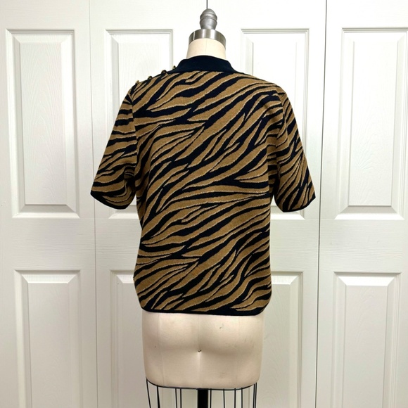 Michael Kors Women's Short Sleeve Sweater - Animal Print with Metallic Detail - Picture 7 of 12